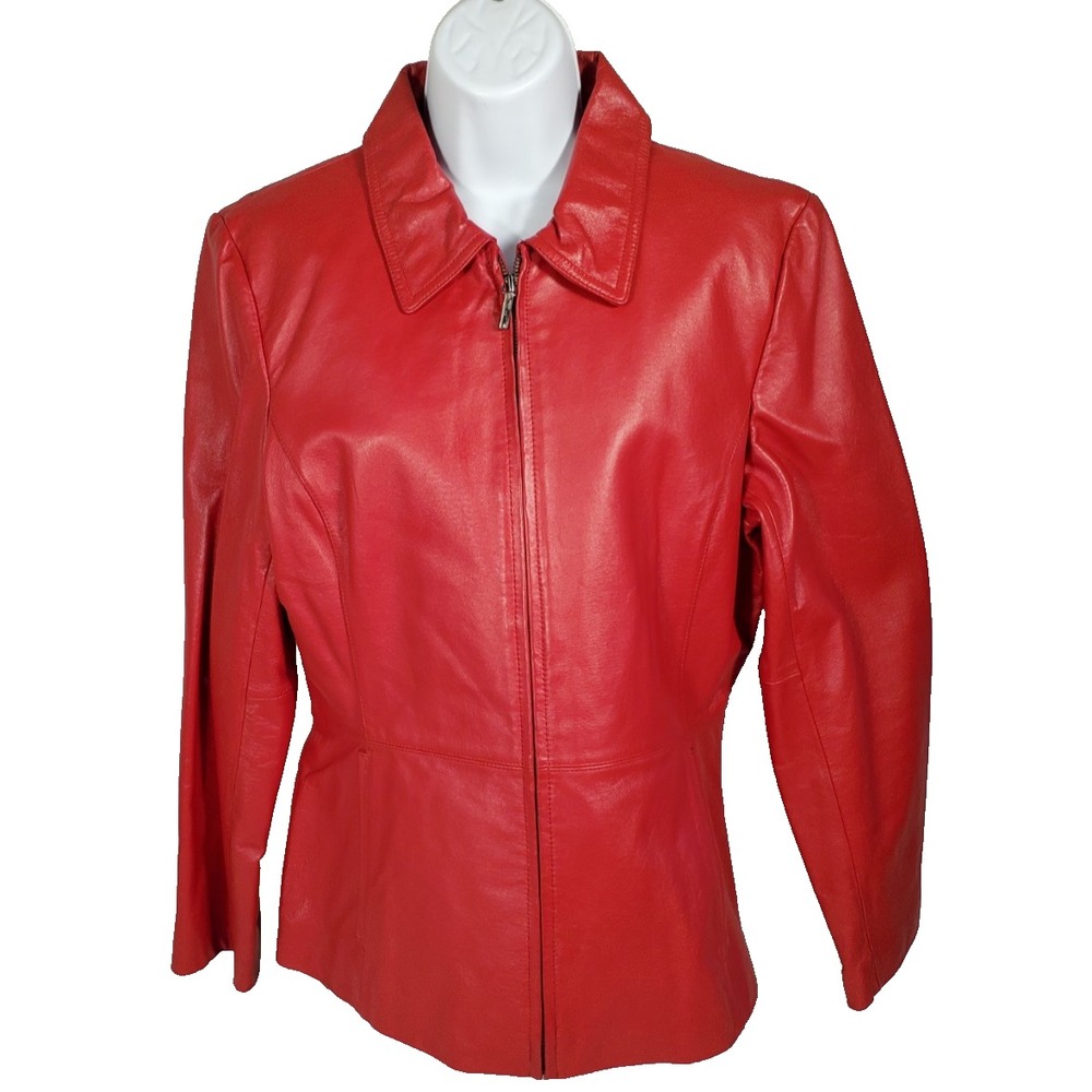 Worthington Red Leather‎ Jacket Womens M Lined